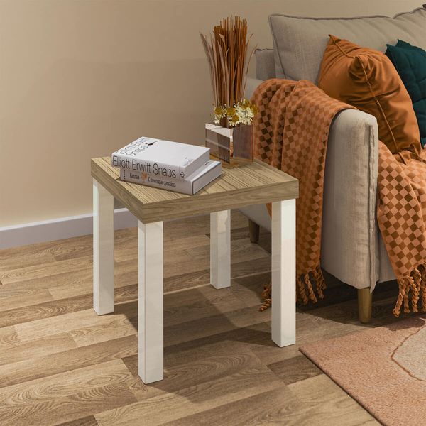 Mesa Lateral Apoio Quadrada 45cm com Pés Multimóveis CR45303 Carvalho/Off White