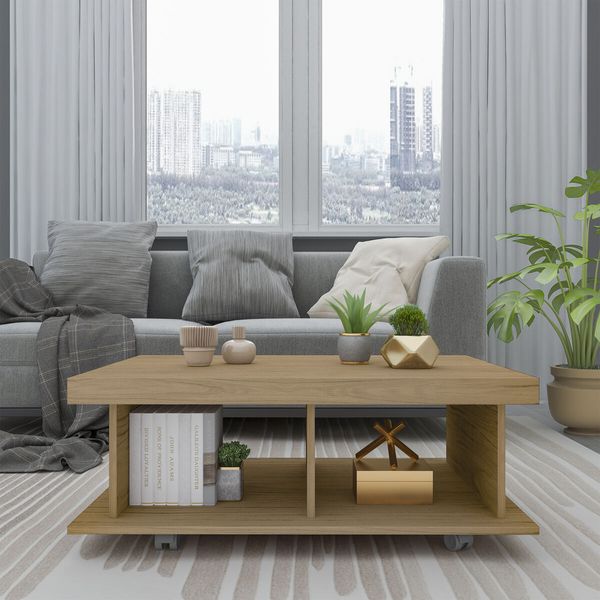 Mesa de Centro Retangular 90cm com Rodízios Multimóveis CR45307 Carvalho