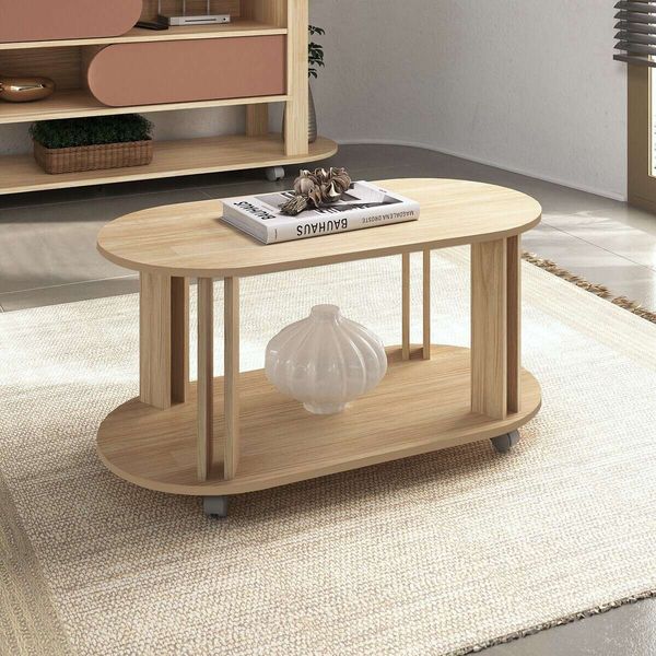 Mesa de Centro Oval 91cm com Rodízios Multimóveis CR45310 Naturale