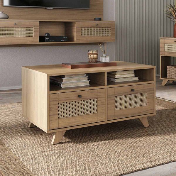 Mesa de Centro Retangular 2 Gavetas 91cm Retrô Multimóveis CR45313 Carvalho
