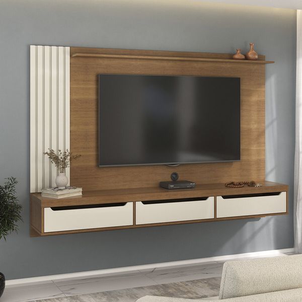 Painel com suporte para TV até 75 Polegadas 3 Gavetas Multimóveis CR45317 Cinamomo/Off White