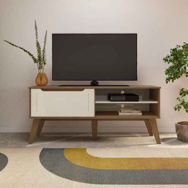 Rack para TV até 60 Polegadas 134cm com Pés Retrô 1 Porta Multimóveis CR45323 Cinamomo/Off White