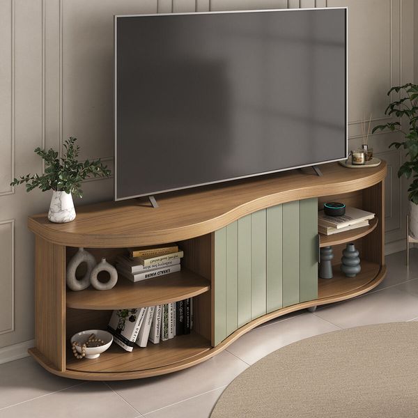 Rack para TV até 75 Polegadas 180cm com 1 Porta Flex Multimóveis CR45324 Carvalho/Off White