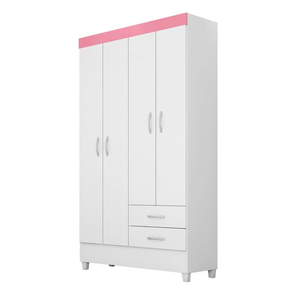 Guarda-Roupa Solteiro 4 Portas 2 Gavetas 110cm Multimóveis CR35281 Branco/Rosa
