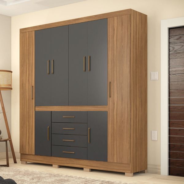 Guarda-Roupa Casal 8 Portas 4 Gavetas 201cm Multimóveis CR35288 Amêndola/Grafito