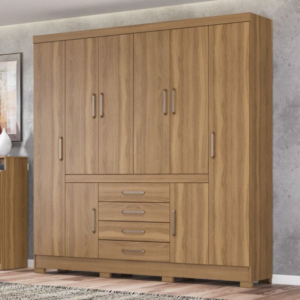Guarda-Roupa Casal 8 Portas 4 Gavetas 201cm Multimóveis CR35288 Amêndola Touch