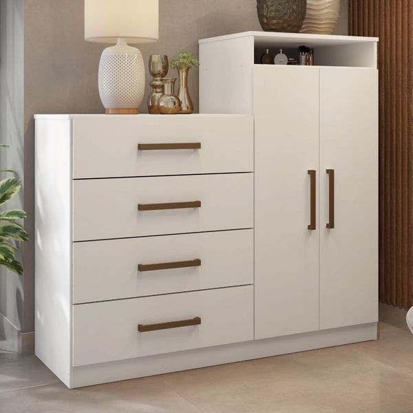 Cômoda com 2 Portas e 4 Gavetas 120cm Multimóveis CR35291 Branco