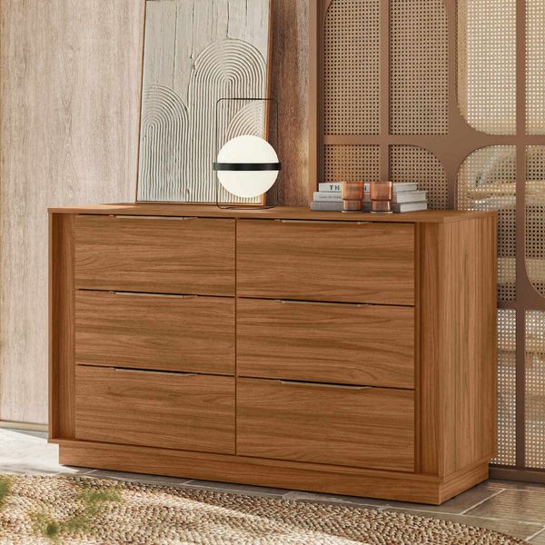 Cômoda com 6 Gavetas 136cm Multimóveis CR35292 Nogueira Touch