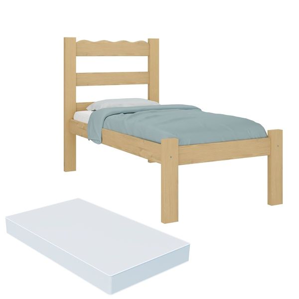 Cama de Solteiro Madeira Maciça com Colchão Incluso Multimóveis CR35256 - Natural