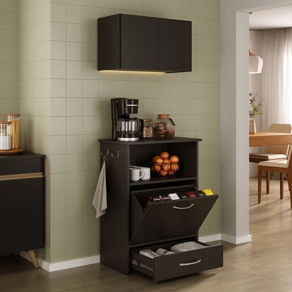 Kit Armário de Cozinha Aéreo 62,5cm com Balcão Multimóveis MP5063 Preto