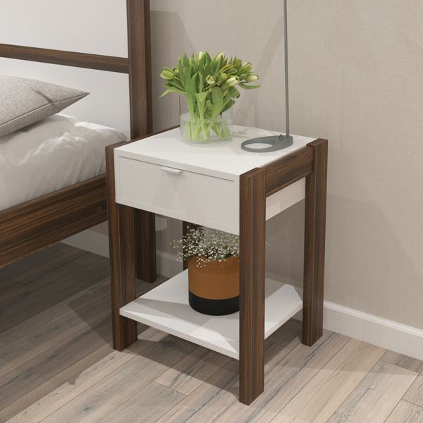 Mesa de Cabeceira Multimóveis CR35003 Branca/Nogal