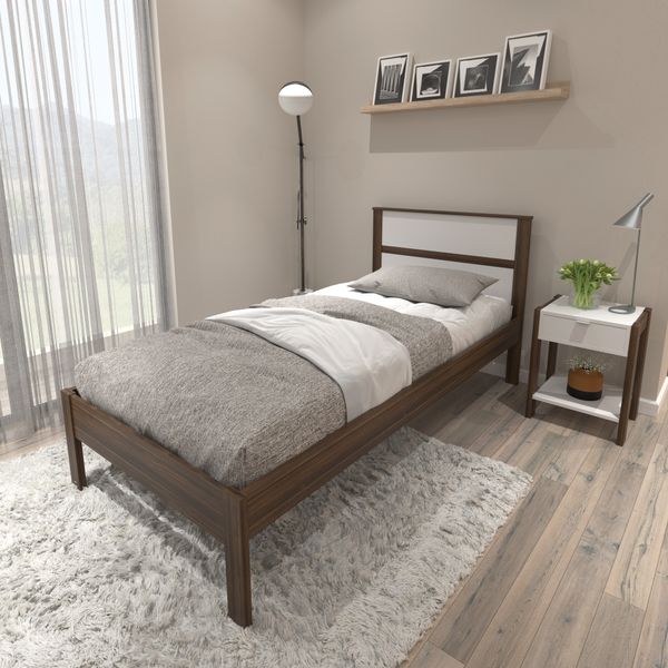 Cama de Solteiro para Colchão 88 x 188 cm Multimóveis CR35008 Nogal/Branca