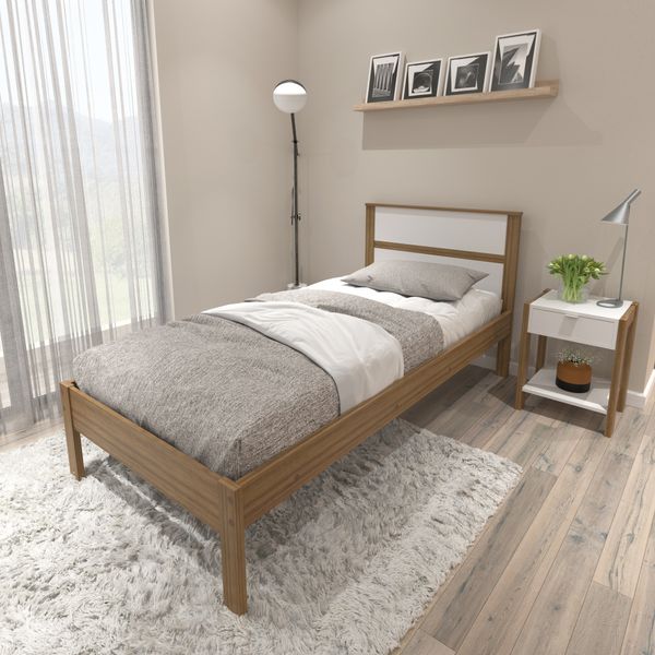 Cama de Solteiro para Colchão 88 x 188 cm Multimóveis CR35008 Amendoa/Branca