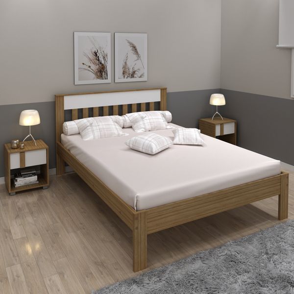 Cama de Casal para Colchão 138 x 188 cm Multimóveis CR35011 Amendoa/Branca