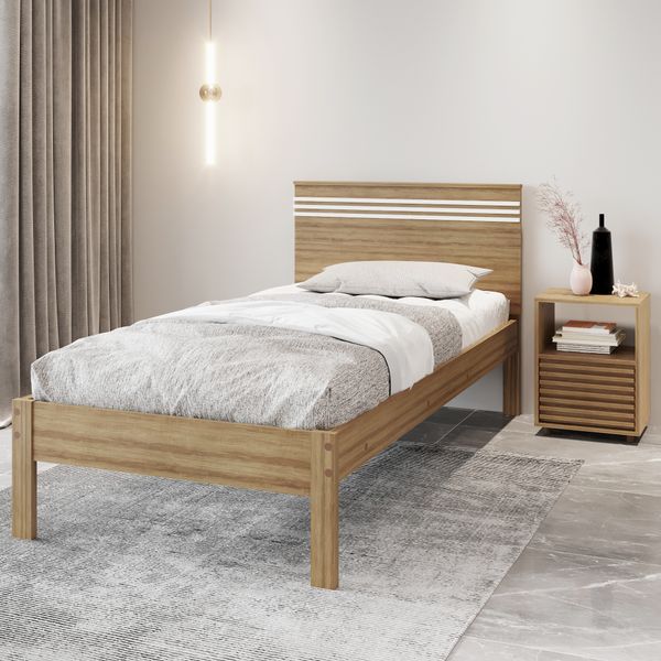 Cama de Solteiro para Colchão 88 x 188 cm Multimóveis CR35014 Amendoa/Branca