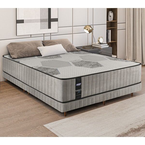 Cama Box Conjugado King com Colchão (193x61x203) Nanofiber Gazin CR35307 Cinza Claro