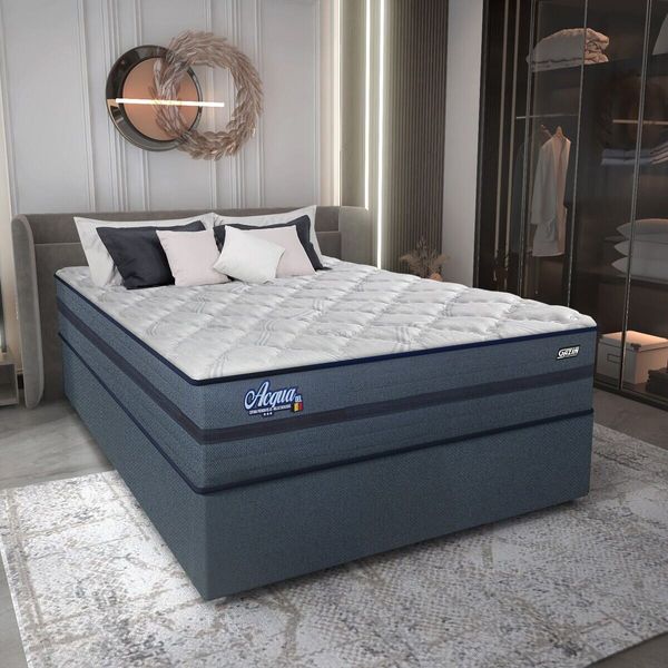 Cama Box Conjugado Casal com Colchão (138x69x188) Acqua Gel Gazin CR35344 Azul Escuro