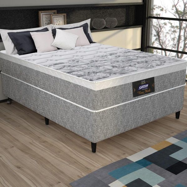 Cama Box Conjugado Casal com Colchão (138x65x188) New York HF Gazin CR35334 Natural Cinza