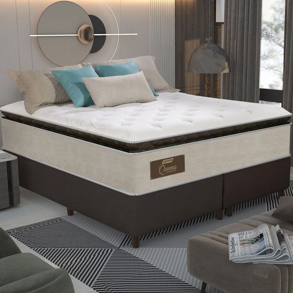 Cama Box Conjugado King com Colchão (193x73x203) Gazin CR35350 Bege/Marrom