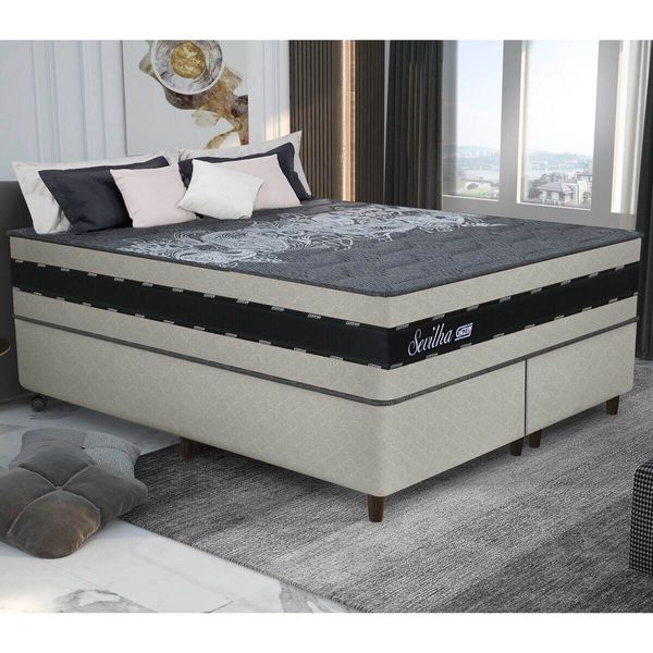 Cama Box Conjugado King com Colchão (193x73x203) Sevilha Gazin CR35358 Areia/Preto