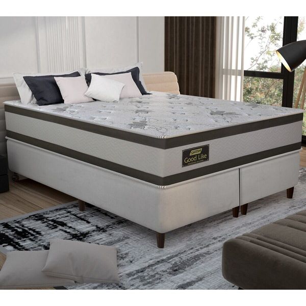 Cama Box Conjugado King com Colchão (193x71x203) Good Like Gazin CR35373 Bege/Marrom
