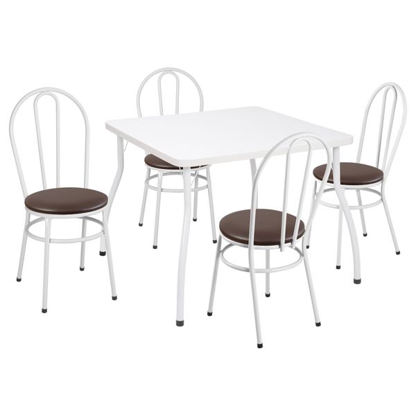 Conjunto Mesa de Jantar 90cm com 4 Cadeiras Multimóveis CR50133 Branco/Marrom
