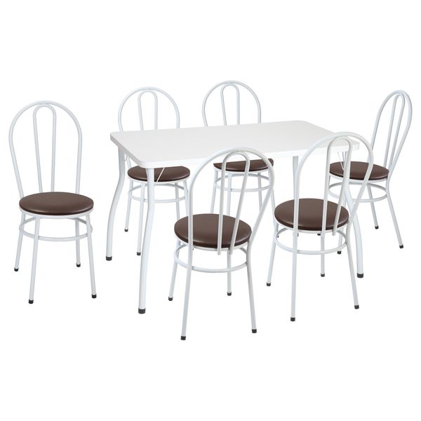 Conjunto Mesa de Jantar 115cm com 6 Cadeiras Multimóveis CR50136 Branco/Marrom