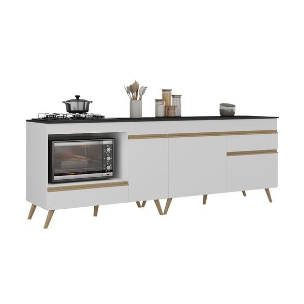 Kit Balcão Cozinha para Cooktop/Forno 105cm e Balcão 120cm Veneza Multimóveis MP2289 Branco/Dourado