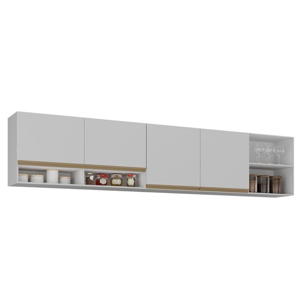 Kit Armário Cozinha Aéreo 105cm com Aéreo 150cm Veneza Multimóveis MP2291 Branco/Dourado