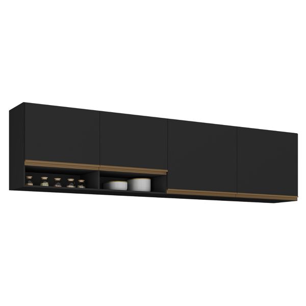 Kit Armário Cozinha Aéreo 105cm com Aéreo 120cm Veneza Multimóveis MP2292 Preto/Dourado