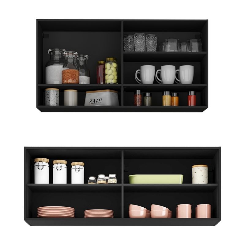 kit-armario-cozinha-aereo-105cm-e-aereo-120cm-com-portas-de-vidro-multimoveis-mp2293-preto-dourado