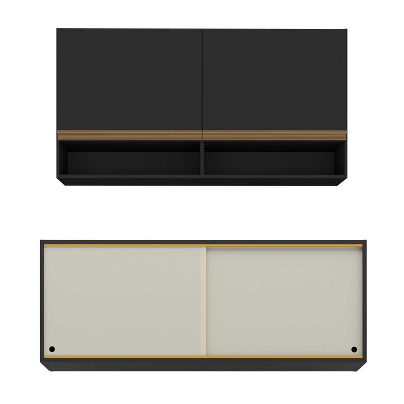 kit-armario-cozinha-aereo-105cm-e-aereo-120cm-com-portas-de-vidro-multimoveis-mp2293-preto-dourado