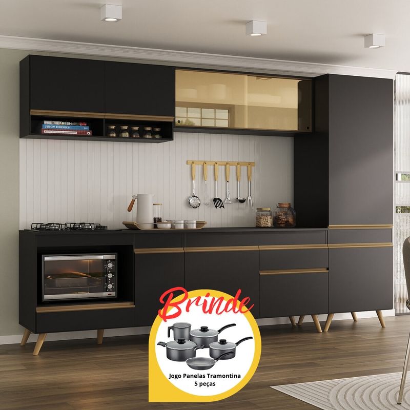 cozinha-modulada-completa-compacta-287cm-com-balcao-para-cooktop-veneza-multimoveis-mp2267-preto-dourado