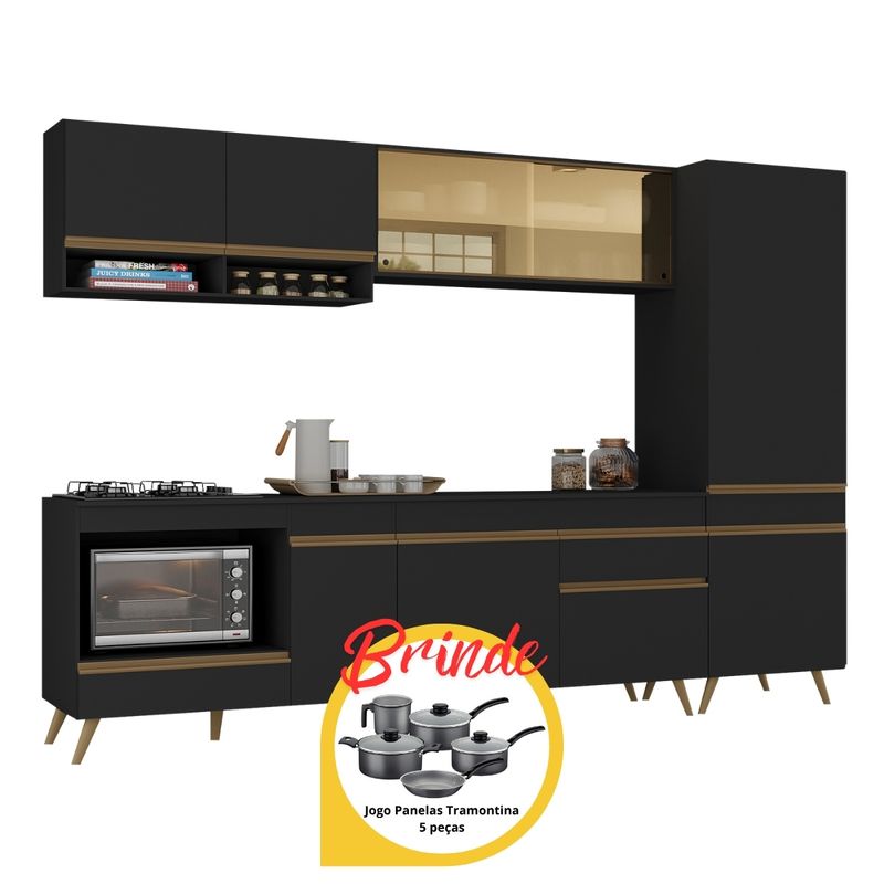 cozinha-modulada-completa-compacta-287cm-com-balcao-para-cooktop-veneza-multimoveis-mp2267-preto-dourado