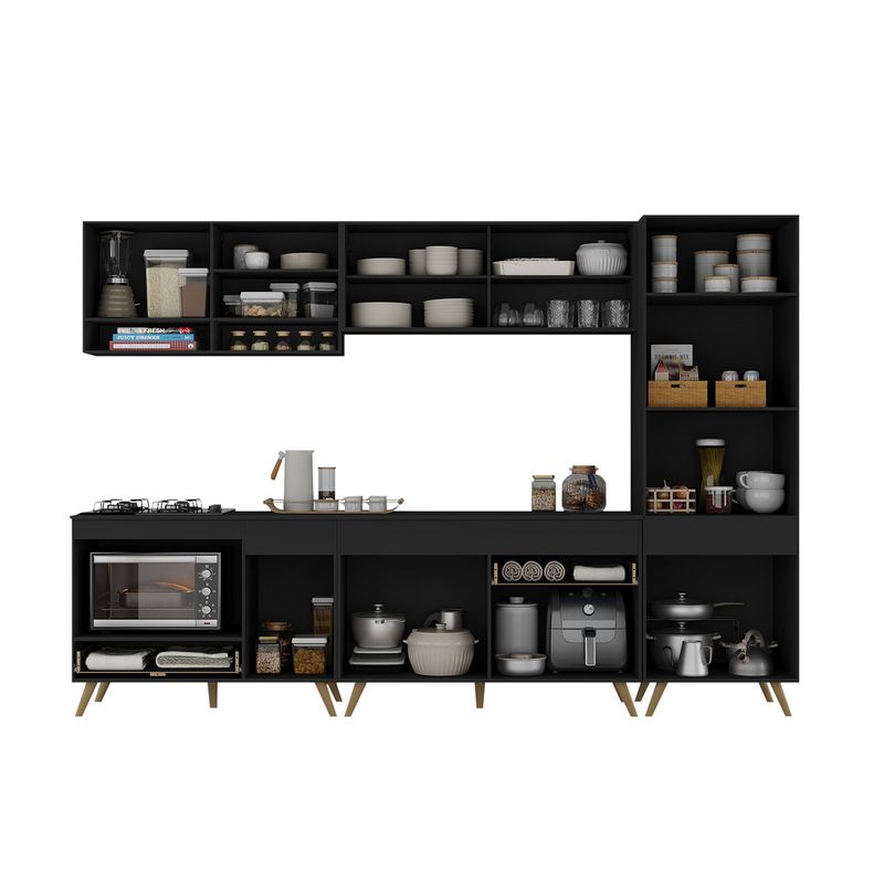 cozinha-modulada-completa-compacta-287cm-com-balcao-para-cooktop-veneza-multimoveis-mp2267-preto-dourado
