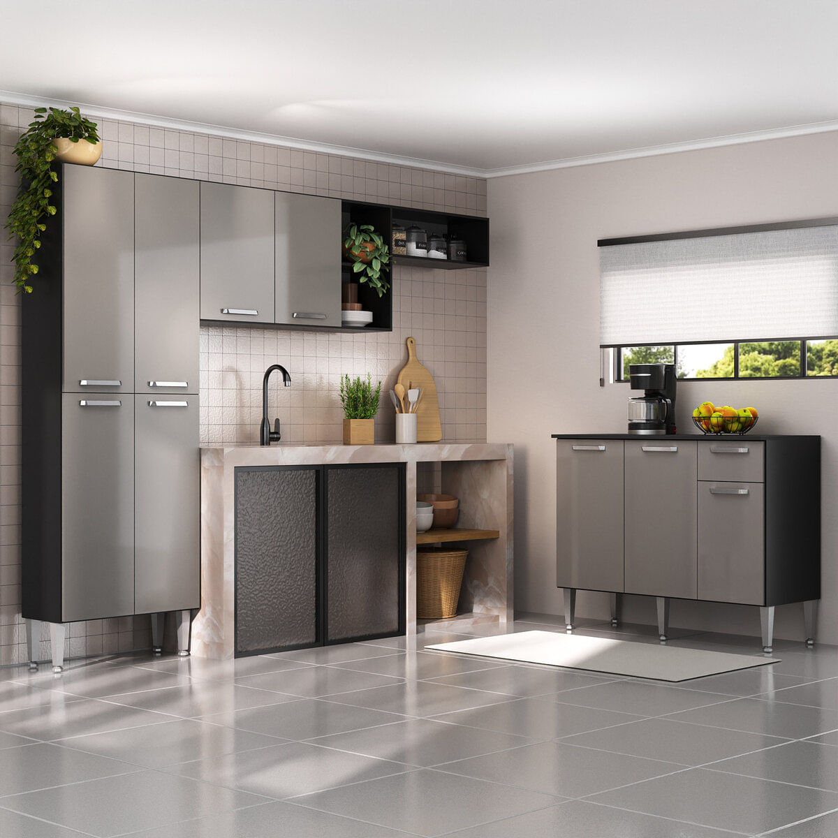 Kit Armário de Cozinha e Balcão 2 Portas Multimóveis MP2163