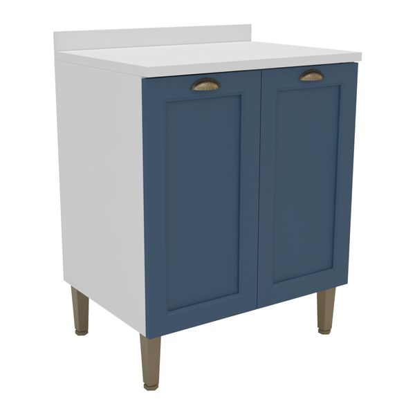 Balcão de Cozinha Americana com Tampo 70cm 2 Portas Multimóveis CR20485 Branco/Azul