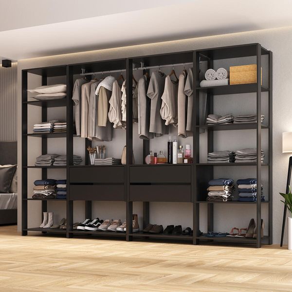 Closet Aberto Modulado Arara Organizadora com Cabideiro 270cm Allegra Multimóveis MP4390 Preto