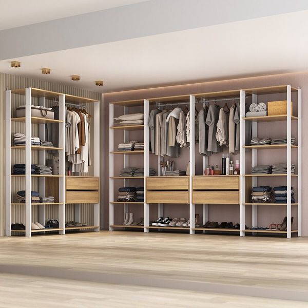Closet Aberto Modulado Arara Organizadora com Cabideiro 405cm Allegra Multimóveis MP4391 Branco/Madeirado