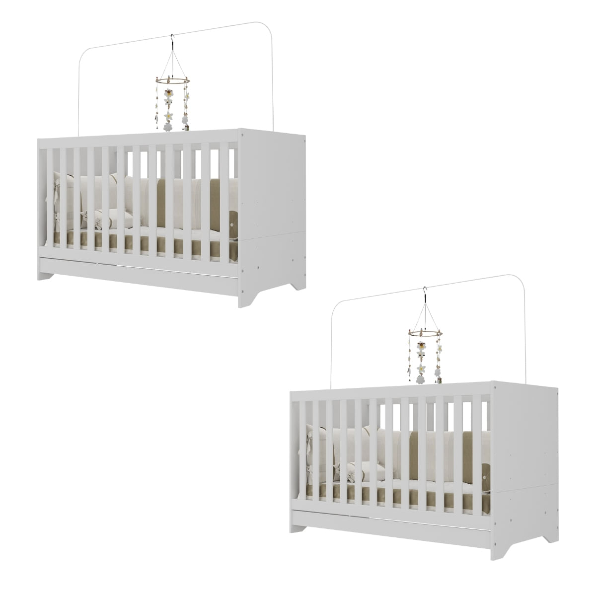 Encontraproduto.com.br - Kit Berço para Gêmeos 3 em 1 para Colchão 60x130cm Multimóveis MP4392 Branco