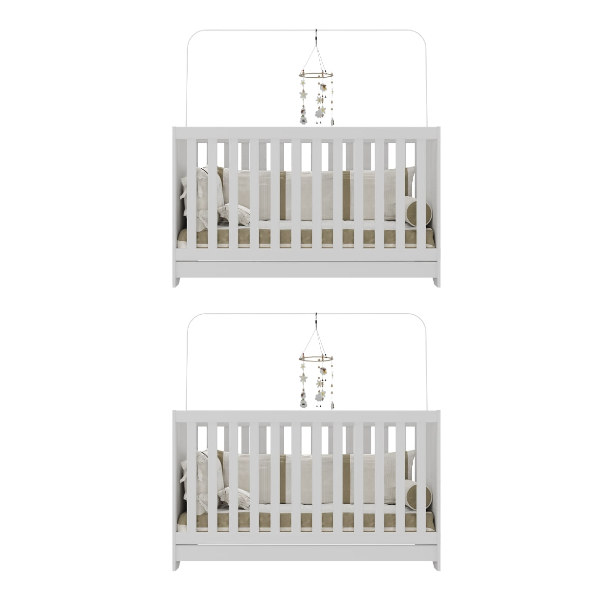 Encontraproduto.com.br - Kit Berço para Gêmeos 3 em 1 para Colchão 60x130cm Multimóveis MP4392 Branco