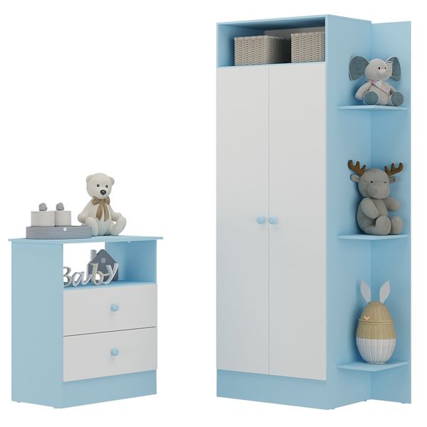 Guarda-Roupas 2 Portas com Cômoda 2 Gavetas Multimóveis MP4264 Azul/Branco