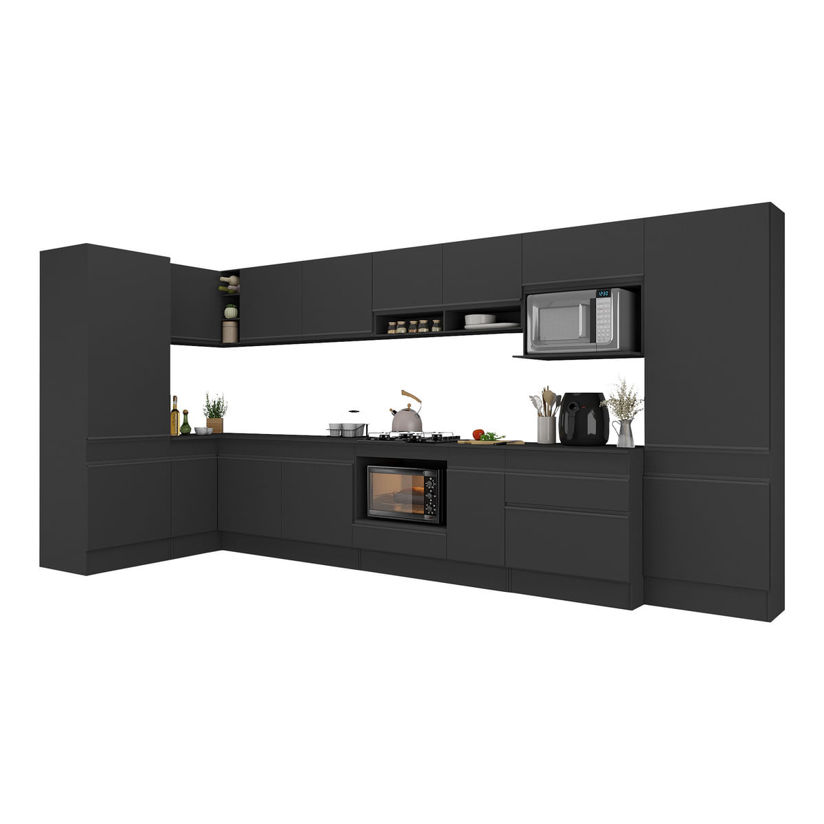 Cozinha Modulada Completa Canto 409cm com Rodapé e Balcão para