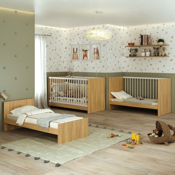 Berço 3 em 1 para Colchão 60 x 130 cm Multimóveis MP0527G Madeirado/Branco