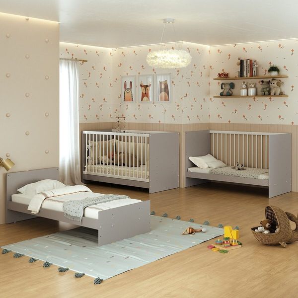 Berço 3 em 1 para Colchão 60 x 130 cm Multimóveis MP0527G Cinza/Branco