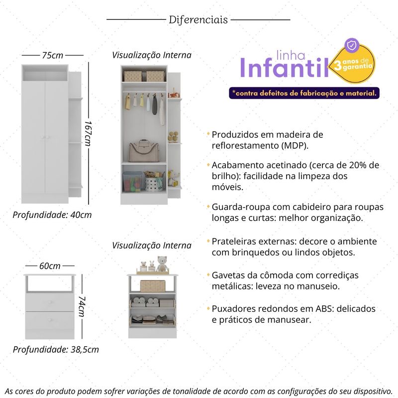 Guarda-Roupas 2 Portas com Cômoda 2 Gavetas Multimóveis MP4264 Branco-1758906589396