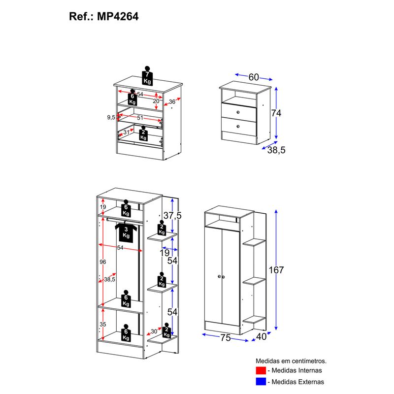 Guarda-Roupas 2 Portas com Cômoda 2 Gavetas Multimóveis MP4264 Branco-1758906595964