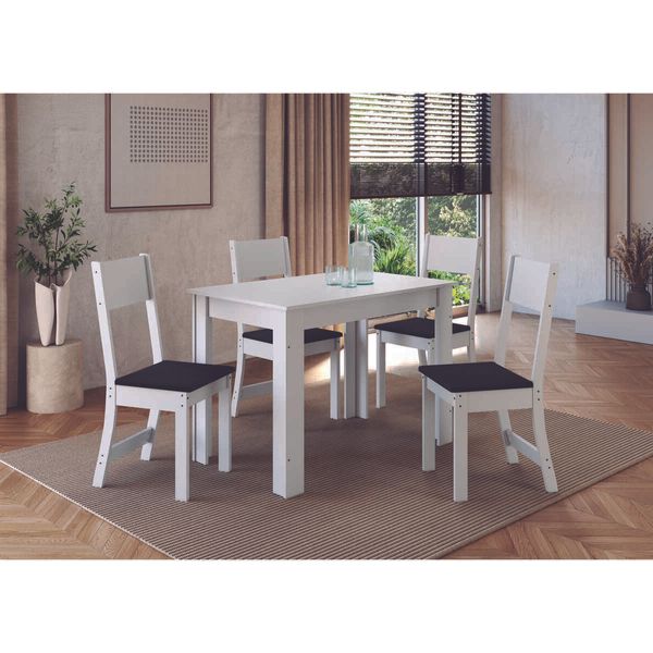 Conjunto Mesa de Jantar 108cm com 4 Cadeiras Multimóveis CR50204 Branco/Preto