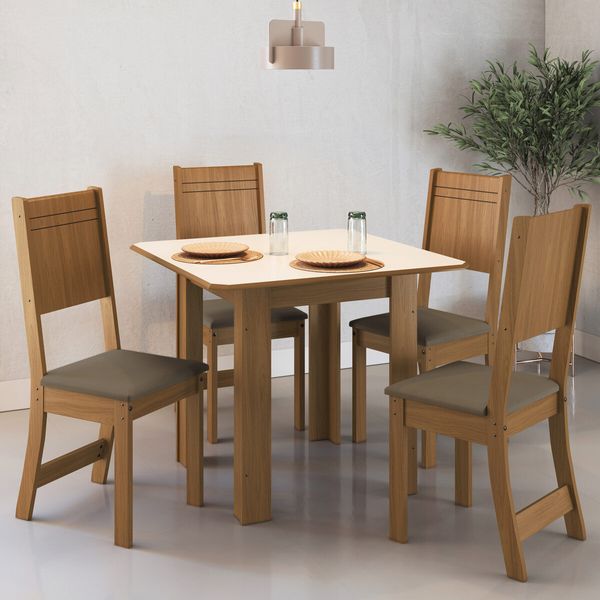 Conjunto Mesa de Jantar 90cm com 4 Cadeiras Multimóveis CR50205 Freijó/Off White/Cacau