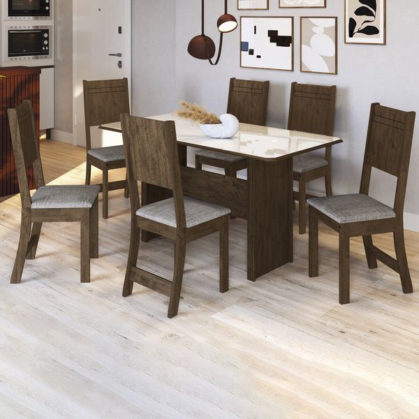 Conjunto Mesa de Jantar 150cm com 6 Cadeiras Multimóveis CR50207 Noce/Off White